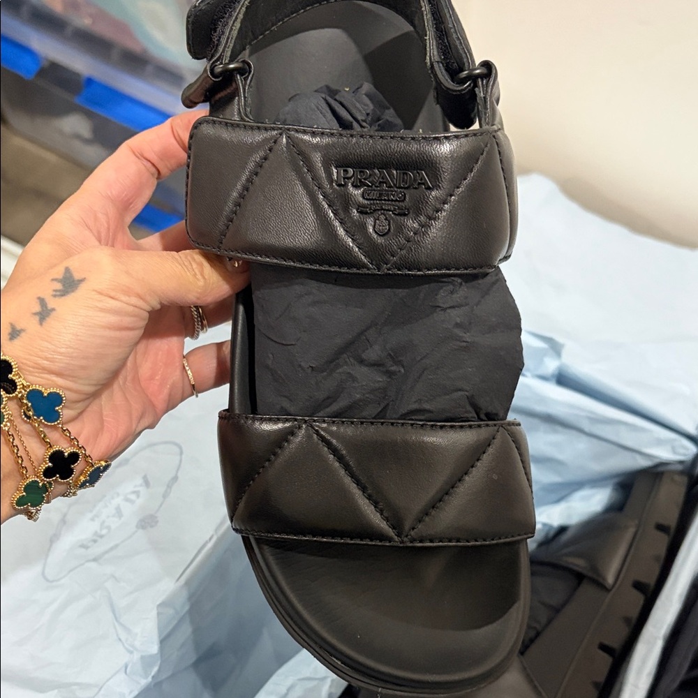 Prada Black Quilted Leather Sandals